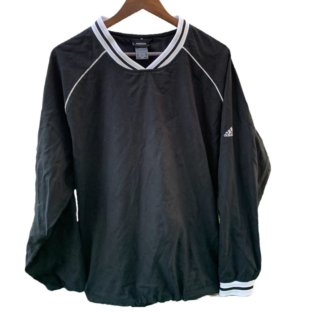 Men's Adidas Size Large Black V-Neck Shell Pullover with White Collar